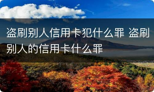 盗刷别人信用卡犯什么罪 盗刷别人的信用卡什么罪