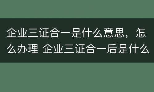 企业三证合一是什么意思，怎么办理 企业三证合一后是什么证