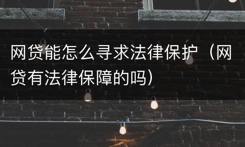 网贷能怎么寻求法律保护（网贷有法律保障的吗）