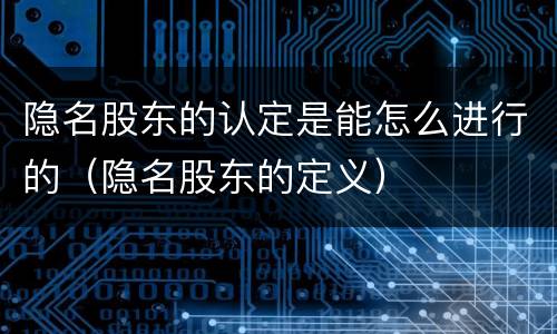 隐名股东的认定是能怎么进行的（隐名股东的定义）