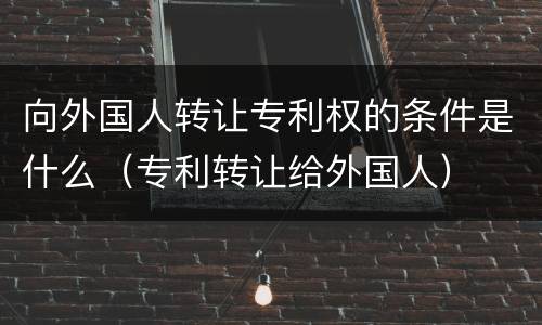 向外国人转让专利权的条件是什么（专利转让给外国人）
