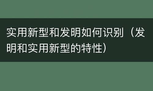 实用新型和发明如何识别（发明和实用新型的特性）