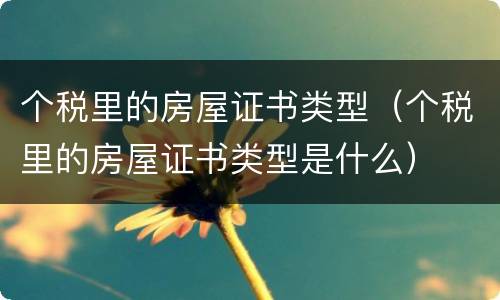 个税里的房屋证书类型（个税里的房屋证书类型是什么）