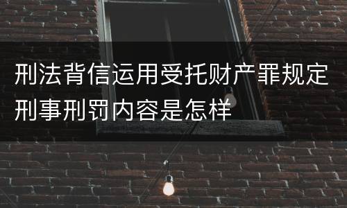 刑法背信运用受托财产罪规定刑事刑罚内容是怎样