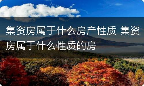 集资房属于什么房产性质 集资房属于什么性质的房