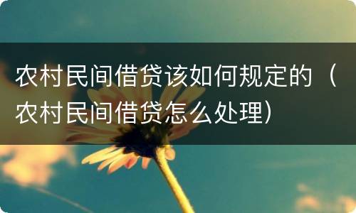 农村民间借贷该如何规定的（农村民间借贷怎么处理）
