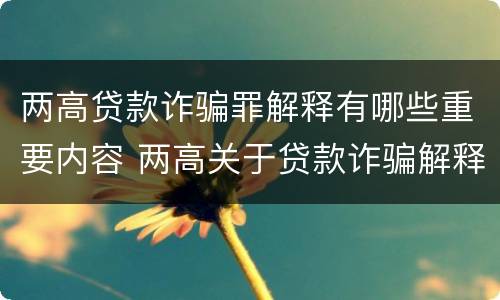 两高贷款诈骗罪解释有哪些重要内容 两高关于贷款诈骗解释