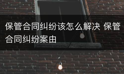 保管合同纠纷该怎么解决 保管合同纠纷案由