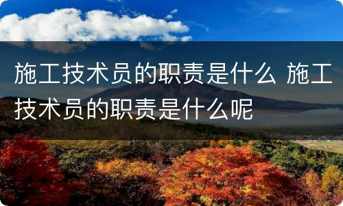 施工技术员的职责是什么 施工技术员的职责是什么呢