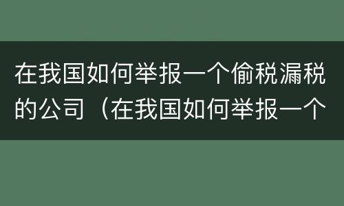 在我国如何举报一个偷税漏税的公司（在我国如何举报一个偷税漏税的公司的人）