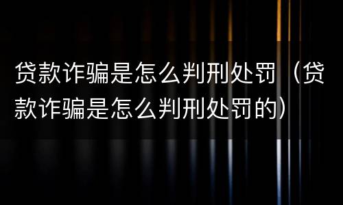 贷款诈骗是怎么判刑处罚（贷款诈骗是怎么判刑处罚的）