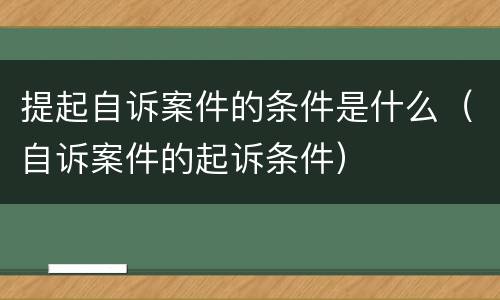 提起自诉案件的条件是什么（自诉案件的起诉条件）