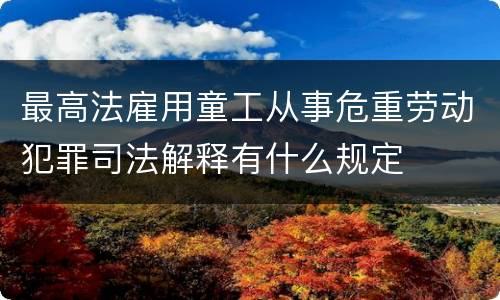 最高法雇用童工从事危重劳动犯罪司法解释有什么规定
