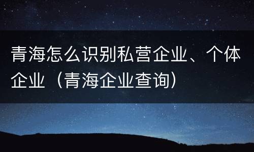 青海怎么识别私营企业、个体企业（青海企业查询）