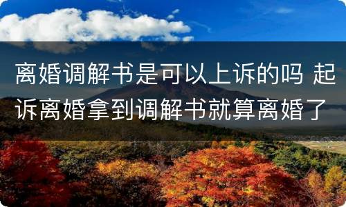 离婚调解书是可以上诉的吗 起诉离婚拿到调解书就算离婚了吗