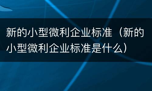 新的小型微利企业标准（新的小型微利企业标准是什么）