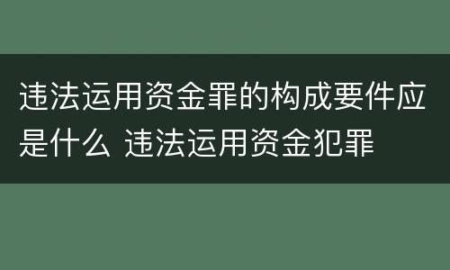违法运用资金罪的构成要件应是什么 违法运用资金犯罪