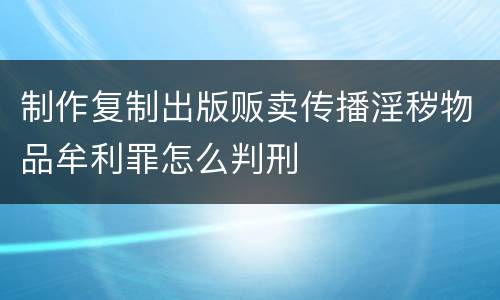 制作复制出版贩卖传播淫秽物品牟利罪怎么判刑