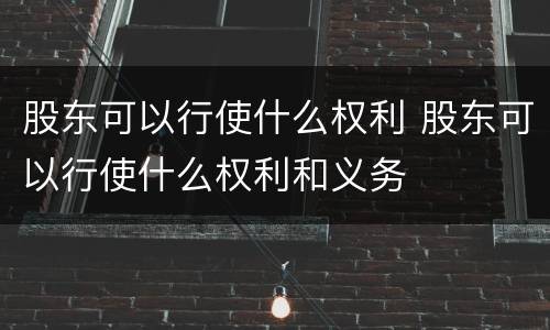 股东可以行使什么权利 股东可以行使什么权利和义务