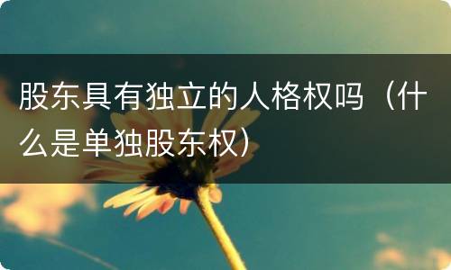股东具有独立的人格权吗（什么是单独股东权）