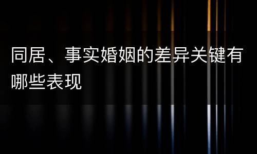同居、事实婚姻的差异关键有哪些表现