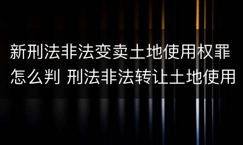 新刑法非法变卖土地使用权罪怎么判 刑法非法转让土地使用权