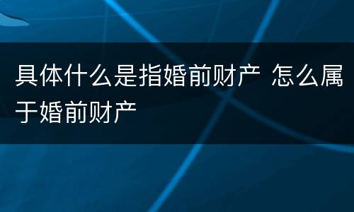 具体什么是指婚前财产 怎么属于婚前财产