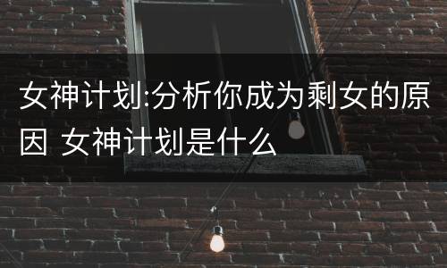 女神计划:分析你成为剩女的原因 女神计划是什么