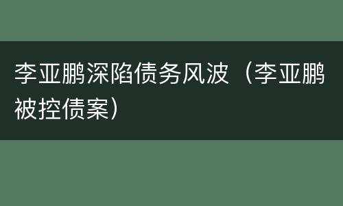 李亚鹏深陷债务风波（李亚鹏被控债案）