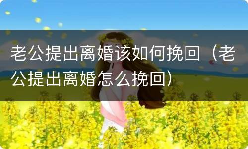 老公提出离婚该如何挽回（老公提出离婚怎么挽回）