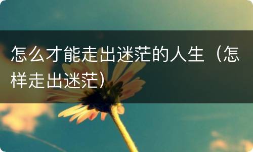 怎么才能走出迷茫的人生（怎样走出迷茫）