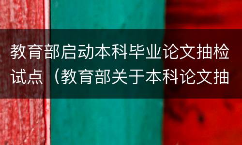 教育部启动本科毕业论文抽检试点（教育部关于本科论文抽检）