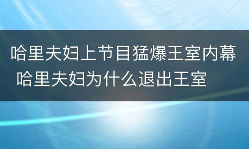 哈里夫妇上节目猛爆王室内幕 哈里夫妇为什么退出王室