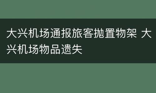 大兴机场通报旅客抛置物架 大兴机场物品遗失