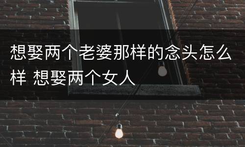 想娶两个老婆那样的念头怎么样 想娶两个女人