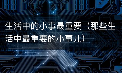 生活中的小事最重要（那些生活中最重要的小事儿）