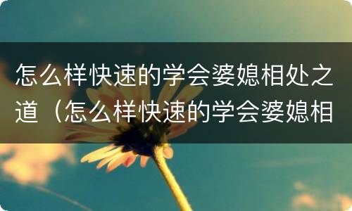 怎么样快速的学会婆媳相处之道（怎么样快速的学会婆媳相处之道的方法）