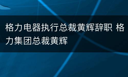 格力电器执行总裁黄辉辞职 格力集团总裁黄辉