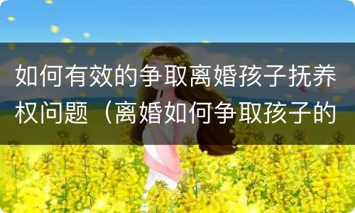 如何有效的争取离婚孩子抚养权问题（离婚如何争取孩子的抚养权和财产）