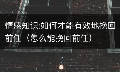 情感知识:如何才能有效地挽回前任（怎么能挽回前任）