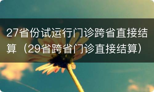 27省份试运行门诊跨省直接结算（29省跨省门诊直接结算）