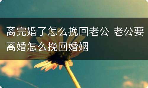 离完婚了怎么挽回老公 老公要离婚怎么挽回婚姻