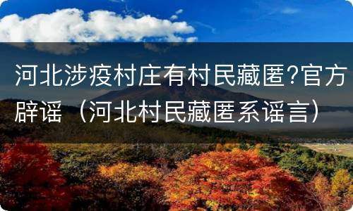 河北涉疫村庄有村民藏匿?官方辟谣（河北村民藏匿系谣言）