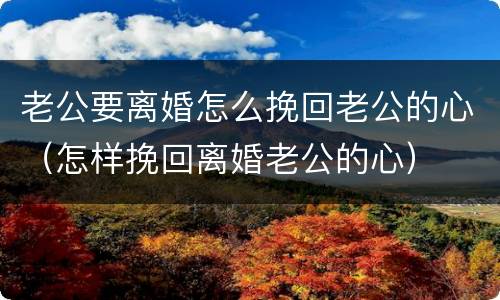 老公要离婚怎么挽回老公的心（怎样挽回离婚老公的心）