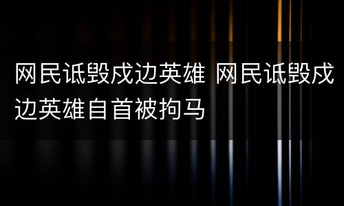 网民诋毁戍边英雄 网民诋毁戍边英雄自首被拘马