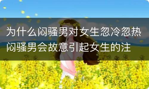 为什么闷骚男对女生忽冷忽热闷骚男会故意引起女生的注