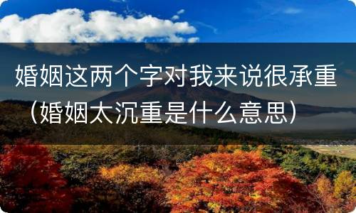 婚姻这两个字对我来说很承重（婚姻太沉重是什么意思）