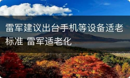 雷军建议出台手机等设备适老标准 雷军适老化