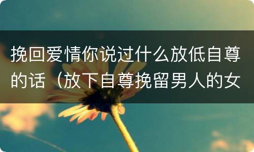 挽回爱情你说过什么放低自尊的话（放下自尊挽留男人的女人）