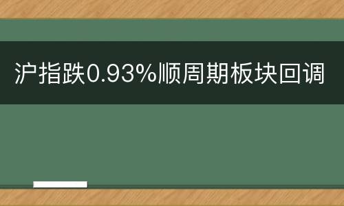沪指跌0.93%顺周期板块回调